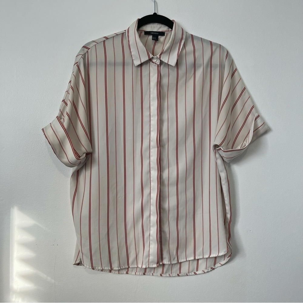 Forever 21 Orange Striped Casual Loose Flowy Shirt